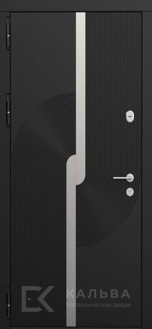 Фото №2 «Металлическая дверь чёрная с серебряной вставкой и фрезеровкой под дуб №550»